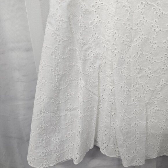Chaps White Embroidered Floral Eyelet A-Line Skirt Boho Cottagecore 8 - Picture 3 of 10